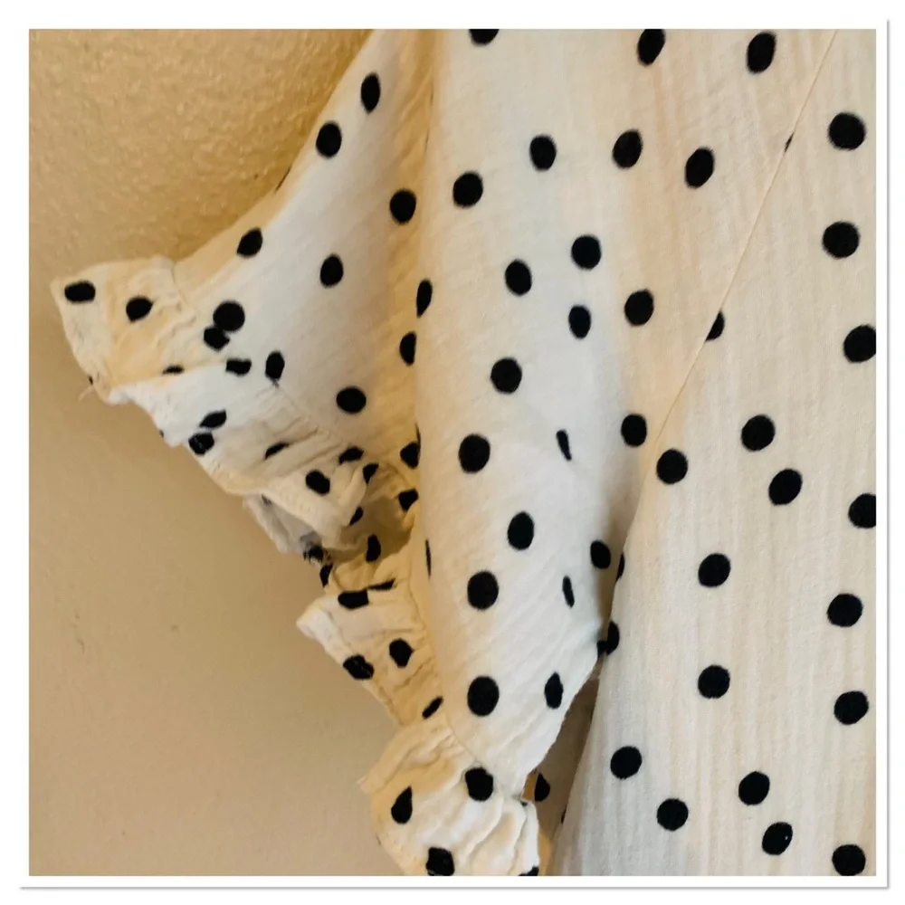 Madewell Lightspun Ruffle Sleeve Babydoll Dress In Dot Toss Ivory Black Size XS